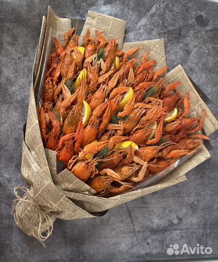 Мужские мясные букеты, букеты с раками и крабом