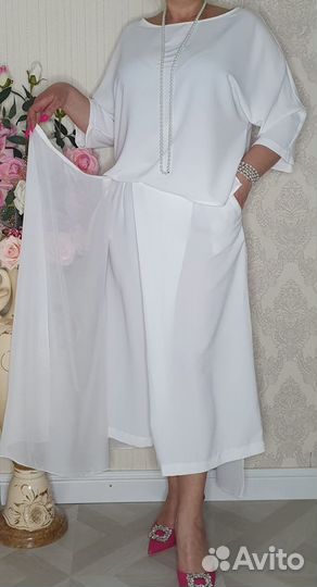 Роскошный белый костюм юбка брюки кюлоты