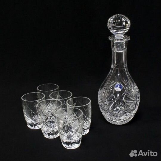 Набор Графин и 6 рюмок, медовое стекло, позолота