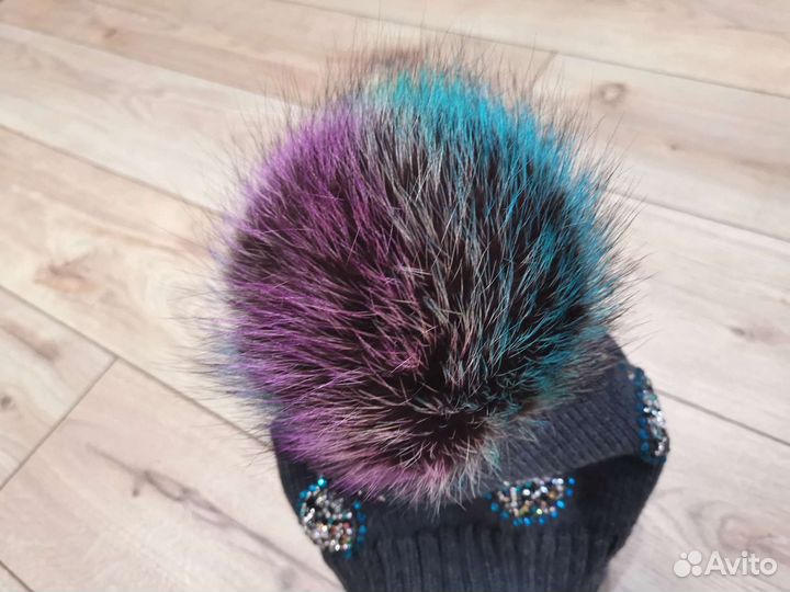 Шапка меринос 52-54, мех енот