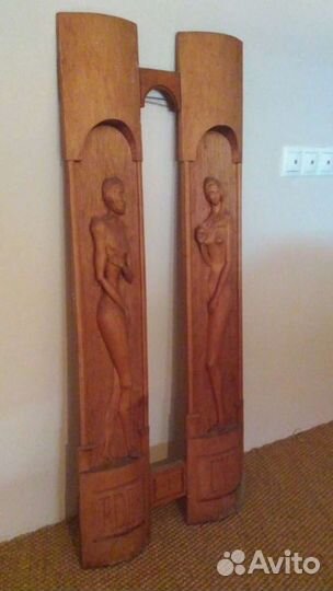 Панно Адам и Ева. Резьба, дерево