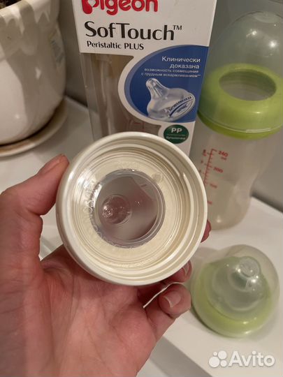Pigeon бутылочка стекло + новые соски