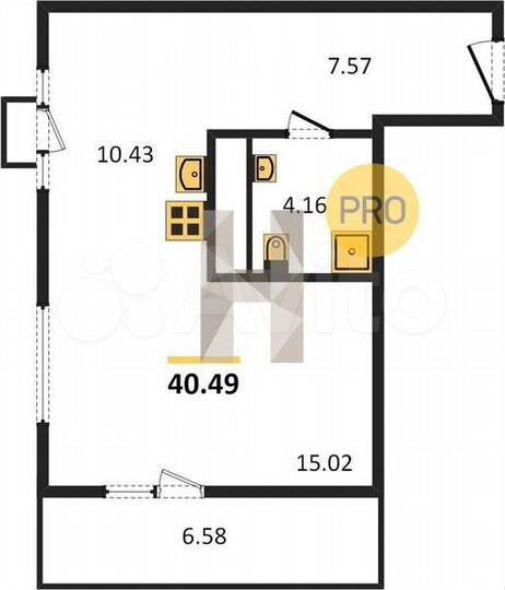 Квартира-студия, 40,5 м², 12/17 эт.