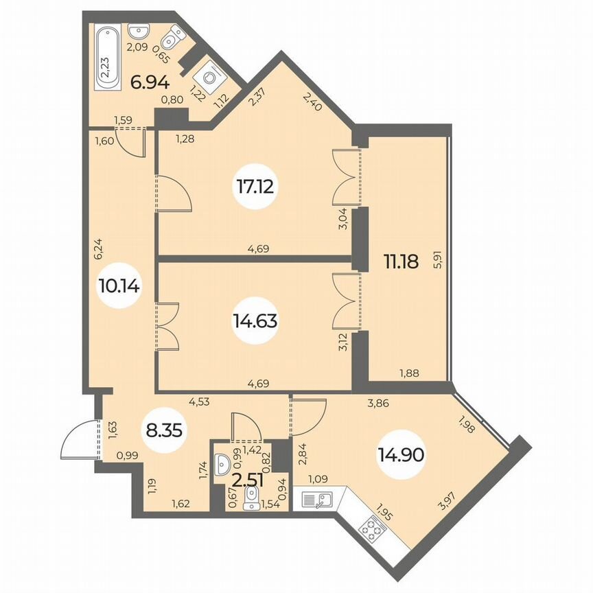 2-к. квартира, 80 м², 12/24 эт.