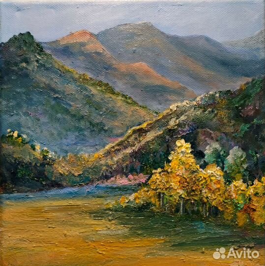 Картина маслом горы. Х/п. Размер 20х20 в раме