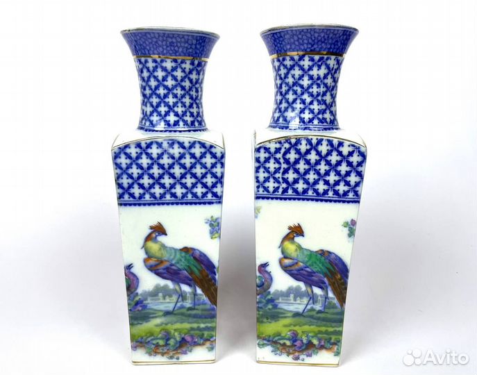 Старинные парные вазы, фарфор, роспись, Англия