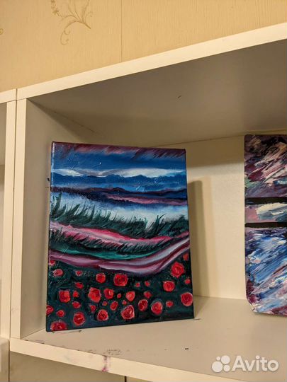 Картина маслом пейзаж цветы абстракция