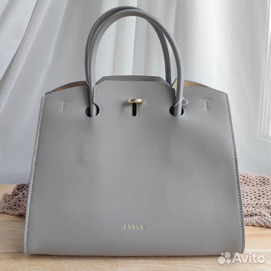 Сумка Furla tote натуральная кожа серая