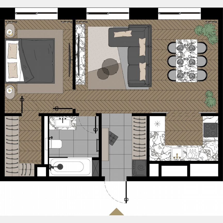 1-к. апартаменты, 56,3 м², 22/23 эт.