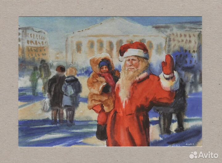 Открытки Россия Новый год Чудакова дети елка 2021