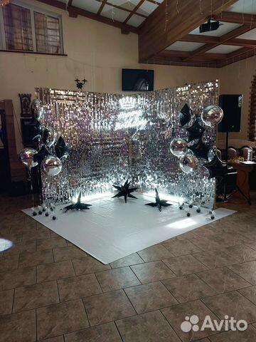 Оформление праздника, фотозона из пайеток, шары