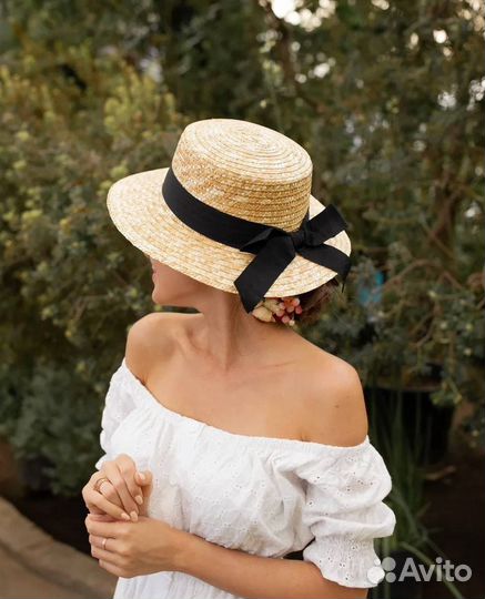 Соломенная шляпа канотье. Шляпа с широкими полями
