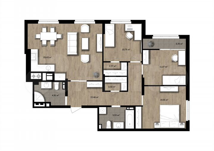 3-к. квартира, 96,5 м², 2/16 эт.