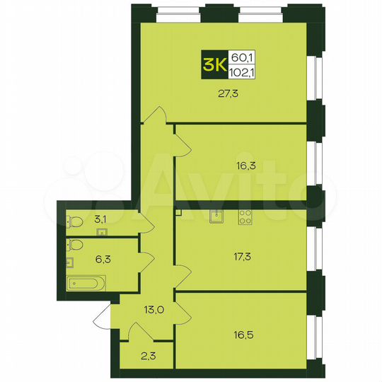 3-к. квартира, 102 м², 1/9 эт.