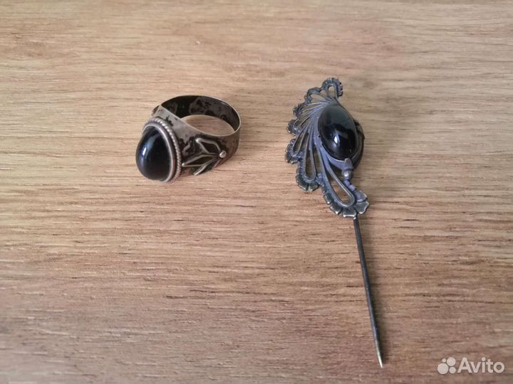 Комлект кольцо и шпилька для шляпы Мельхиор