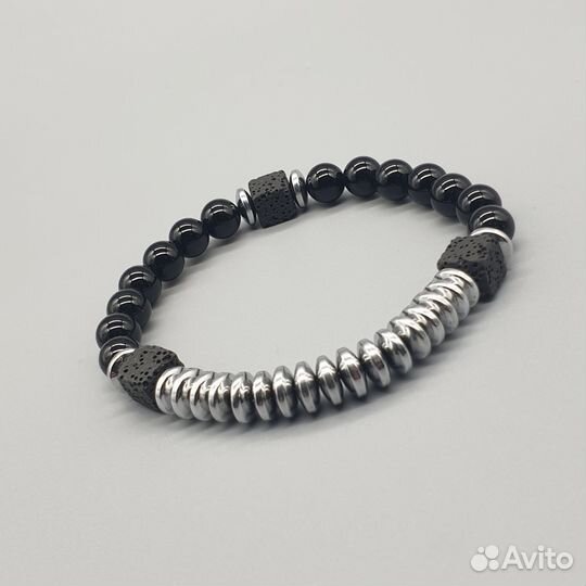 Мужской браслет из агата, лавы, гематина