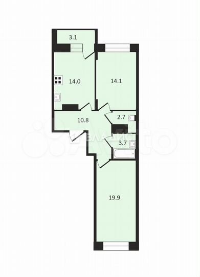 2-к. квартира, 64,9 м², 4/19 эт.