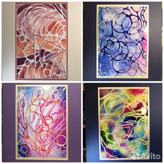 Картина графика, нейрографика, 4 шт