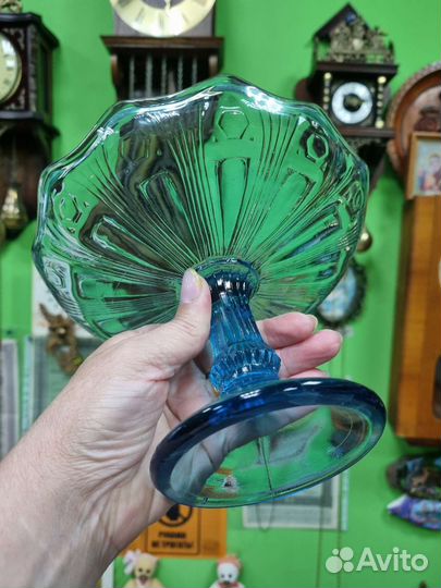 Ваза, фруктовница. СССР. Синее Стекло