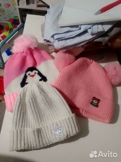 3 зимние шапочки на девочку 1-2года