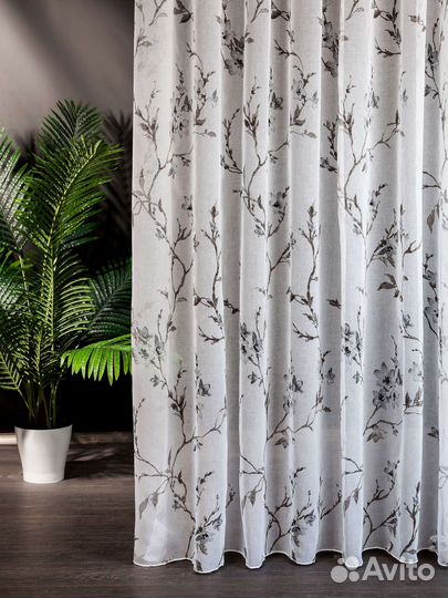 Тюль лен Сакура (серый)