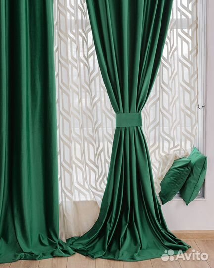 Шторы бархат Беллиссимо изумруд
