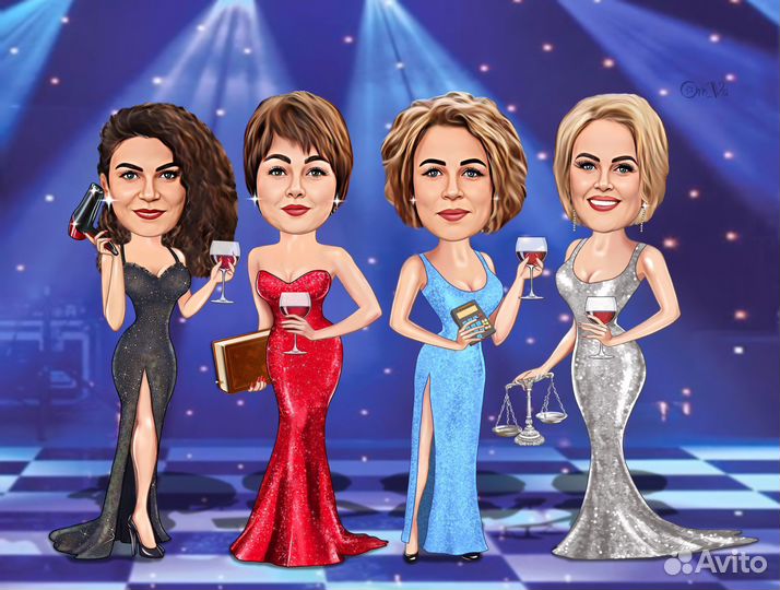 Шарж портреты картины арт по фото печать на холсте