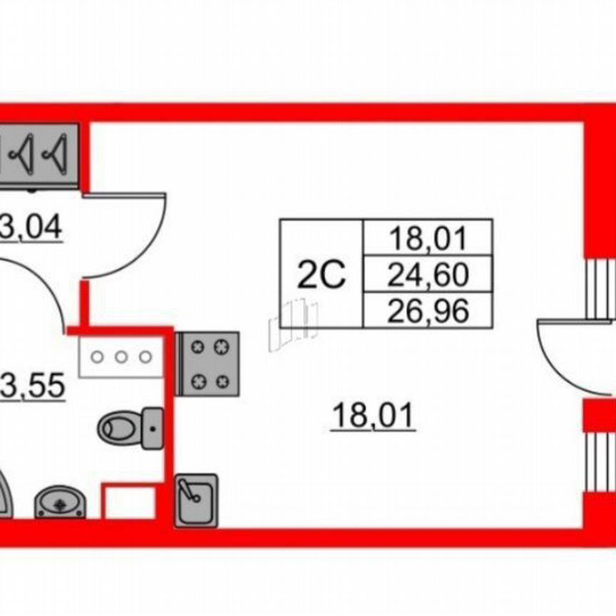 Квартира-студия, 24,6 м², 7/23 эт.