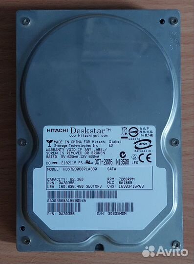 Жесткий диск SATA 3.5 б/у 82gb (SMART good)
