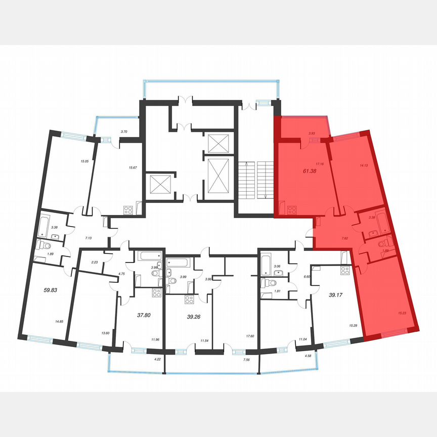 2-к. квартира, 63,3 м², 3/22 эт.