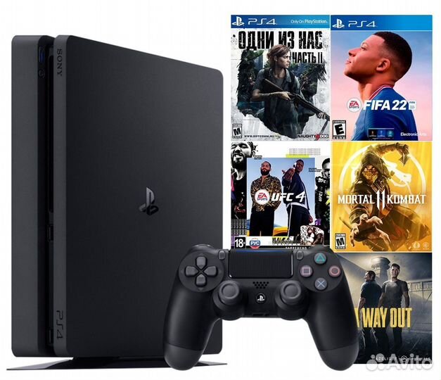 Прошитая Sony PS4 slim 500Gb + 40 игр. Гарантия