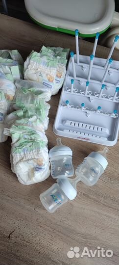 Бутылочки Avent,сушка для бутылок, Huggies 0 и 2