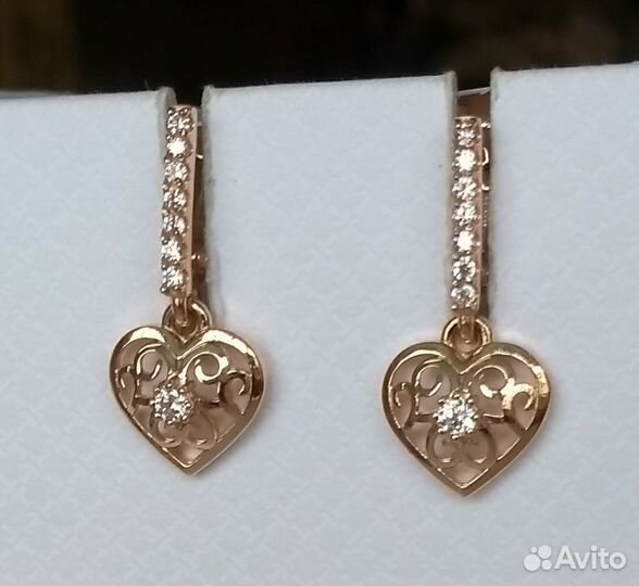 585 серьги с подвесками сердце Новые 4000/гр