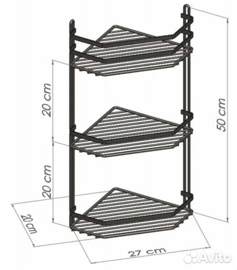 Полка в ванную трехъярусная угловая бронзовая