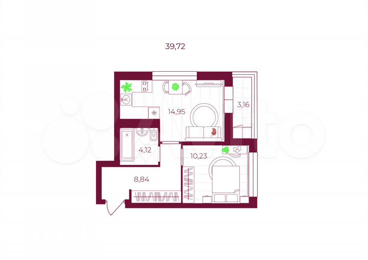 1-к. квартира, 39,7 м², 3/10 эт.