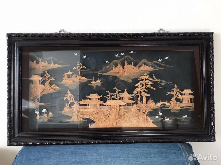 Старый Китай Пробковое панно в деревянной раме