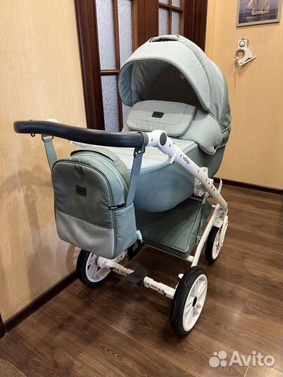 Коляска 2 в 1 indigo porto шалфей экокожа + лён