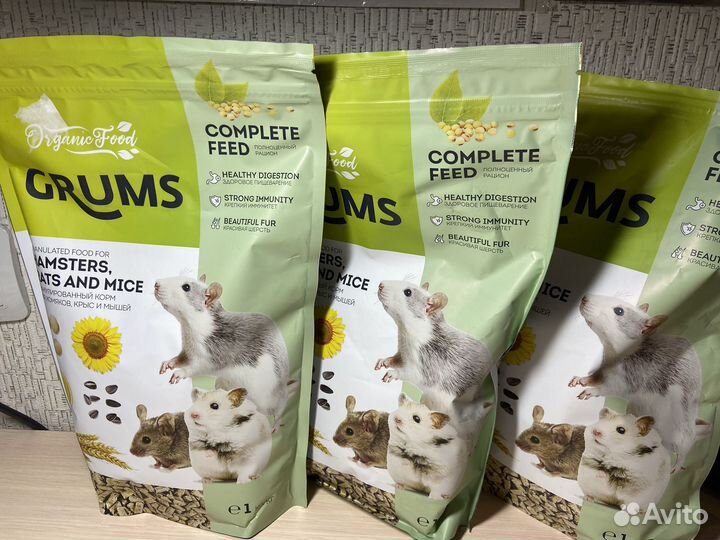 Grums корм для хомяков, крыс мышей 1кг гранулирова