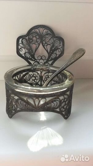 Мельхиоровая солонка с серебрением