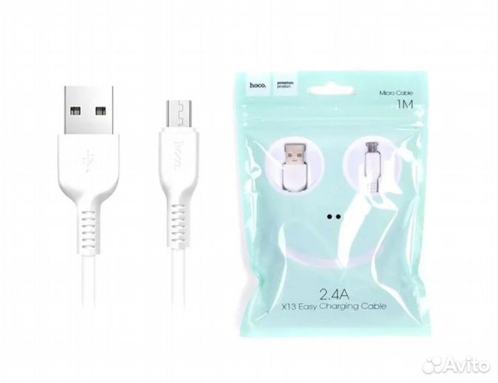 Кабель Hoco X13 USB - microUSB, 1 м, белый
