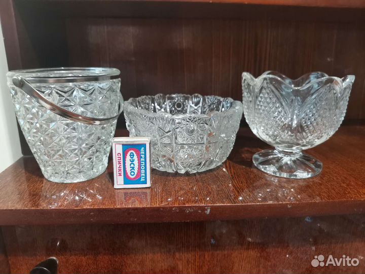 Хрустальные вазы и графин СССР