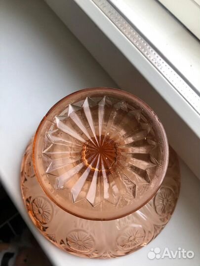 Конфетница на ножке, карамельное стекло СССР