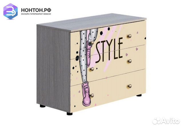 Комод Мийа-3А ясень шимо светлый / бежевый / фотоп