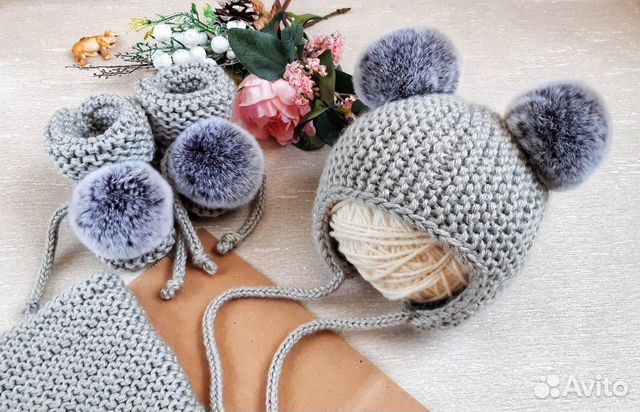 Комплект детский (шапка, снуд, пинетки, варежки)