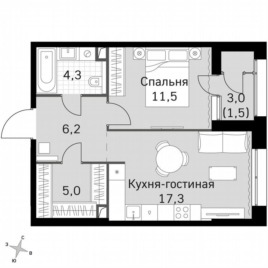 1-к. квартира, 45,9 м², 21/21 эт.