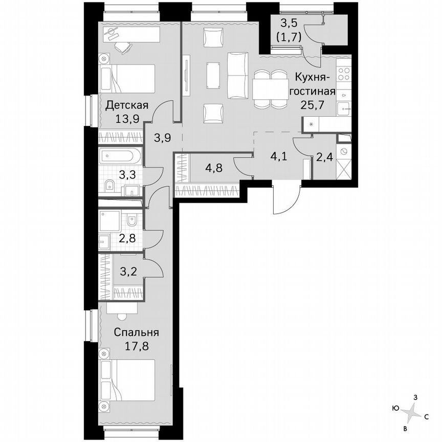 2-к. квартира, 83,8 м², 37/37 эт.