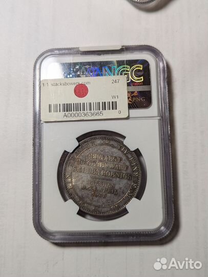 Монета Саксония талер 1855 в слабе NGC