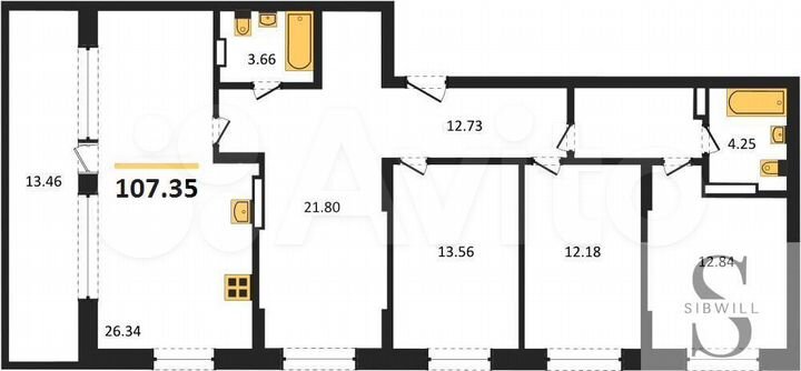 4-к. квартира, 114,1 м², 25/25 эт.