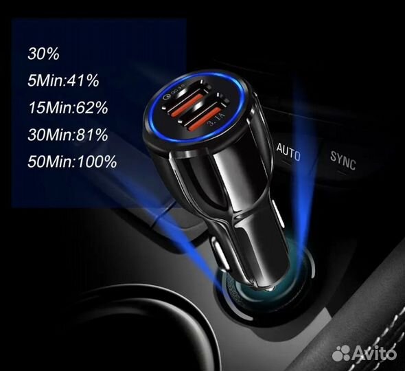 Зарядное устройство USB в прикуриватель c QC3.0