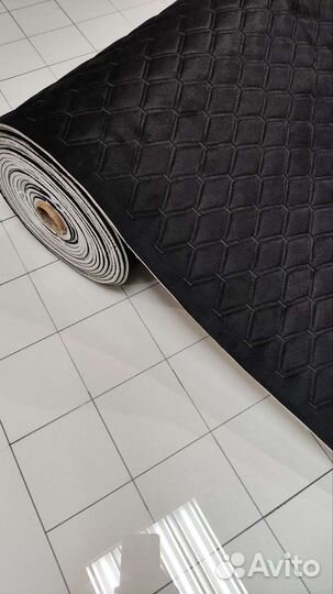 Велюр стёганый ромб черный на поролоне 5мм